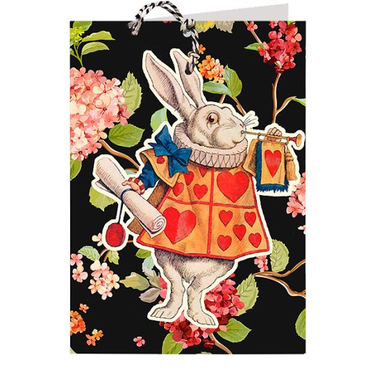 White Rabbit on Black Floral Alice in Wonderland Card ~ England